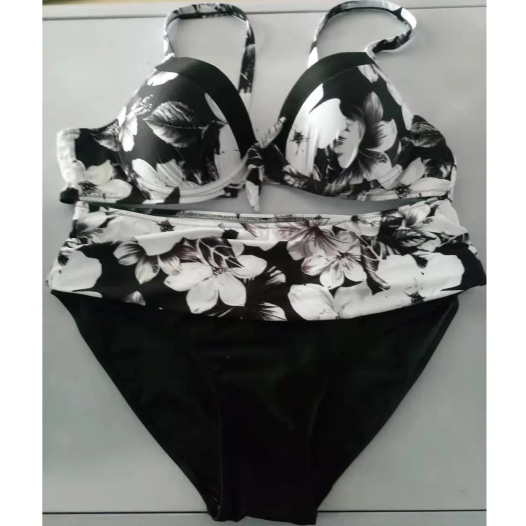 Купальник женский черный с высокой талией и принтом|Купальники| |