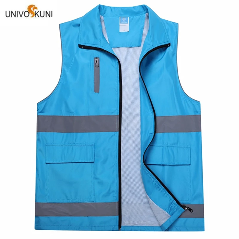 

UNIVOS KUNI 2019 Men Vest Formal Casual Reflective Vest Cheap Solid Color Sleeveless Uniform Big Size 3XL Chaleco Trabajo