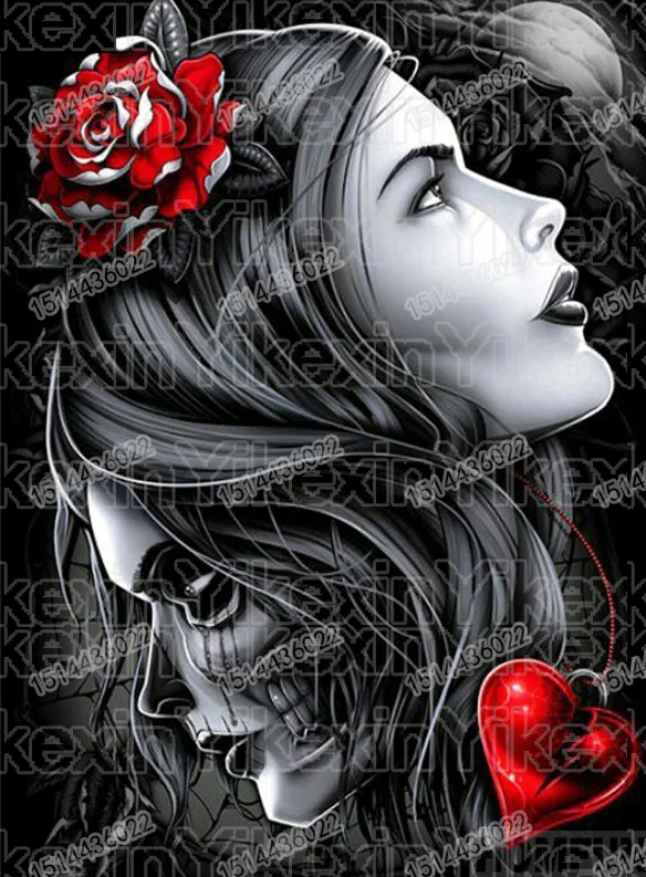 Алмазная 5D Вышивка Девочка и череп полное покрытие вышивка крестиком домашний