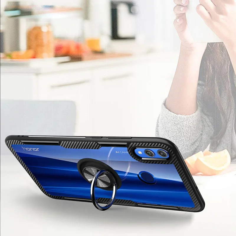 Huawei P Smart чехол прозрачный PC+ углеродное волокно полное защитное кольцо магнетизм для huawei P Smart Plus Caque