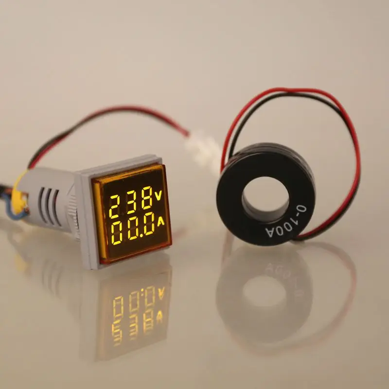 CE RoHS 22mm LED Square Panel Indicator Type Digital Voltmeter Ammeter Ampmeter 2 In 1 Testing Range AC 20-500V 1-100Amp | Лампы и