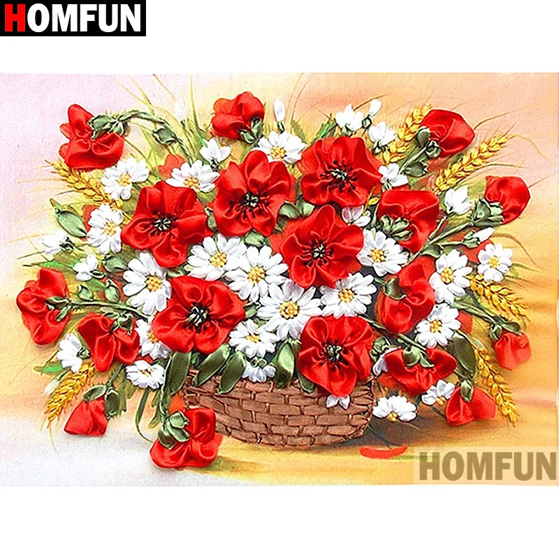 Алмазная живопись HOMFUN Красный цветок алмазная вышивка сделай сам с полными