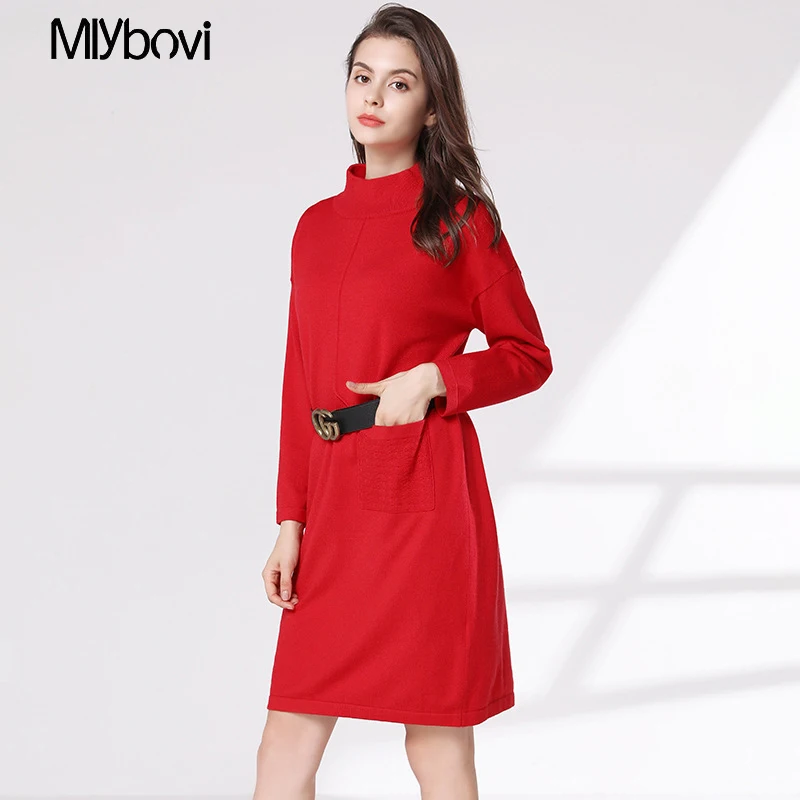 Новинка 2018 женское платье-свитер осенне-зимнее вязаное теплое платье с длинным