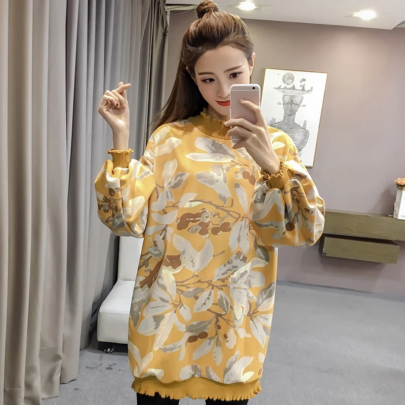 2017 тренд плюс размер замшевая Толстовка Зимняя водолазка с рукавом-фонариком