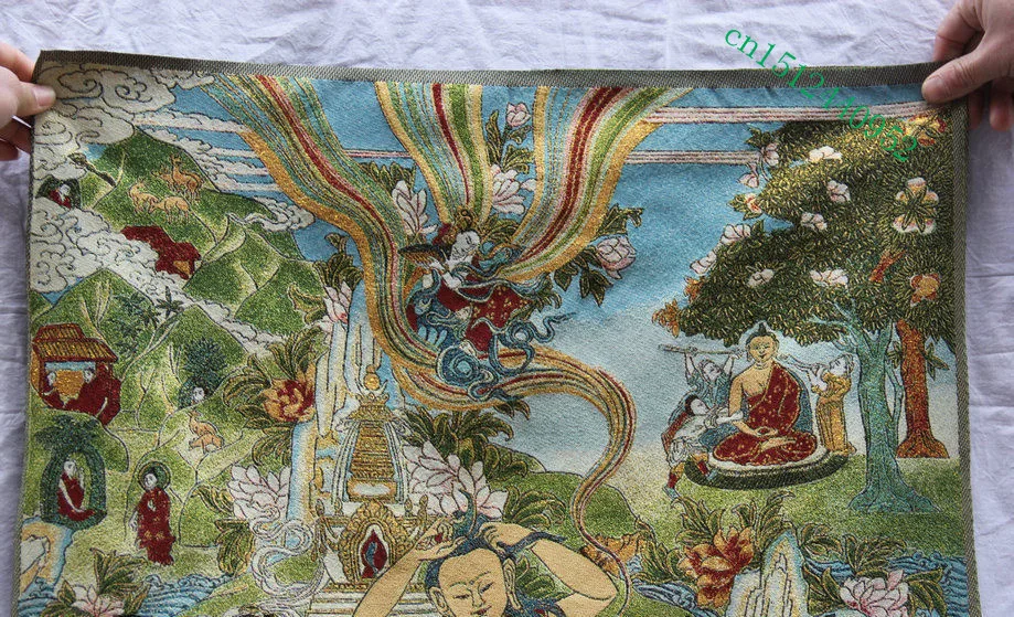 Шелковая вышивка Зеленая Тара богиня осветления Tangka Thangka росписи | Дом и сад