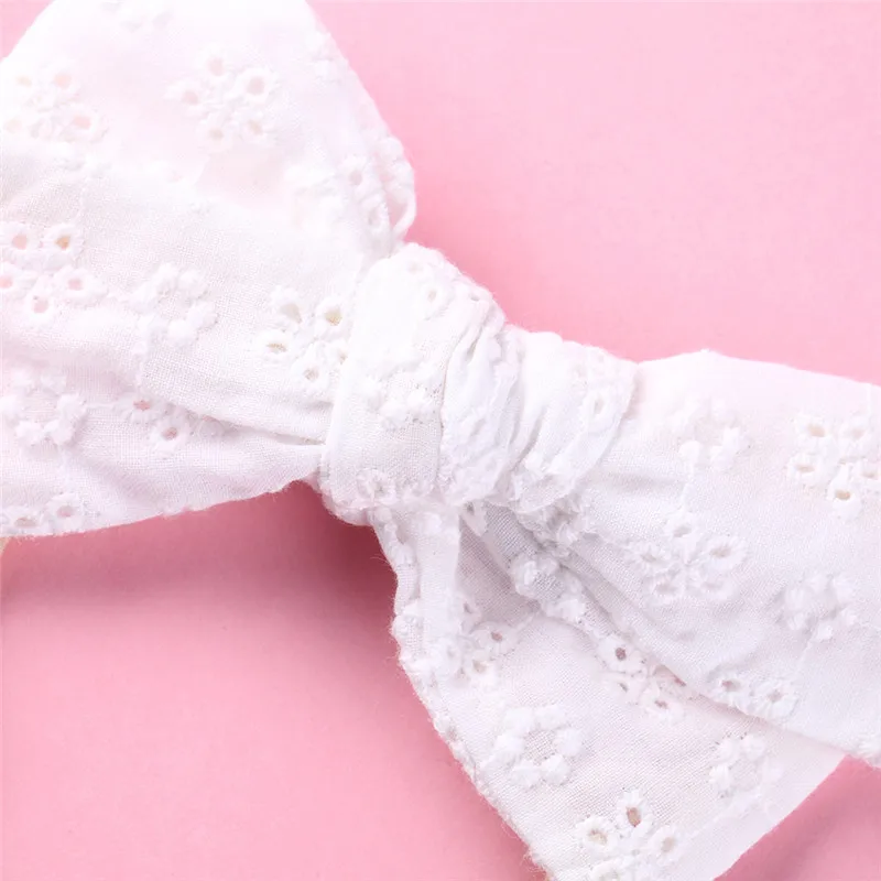 

White Lace Floral Bow Headbands Hairpins For Girls Elastic Nylon Headband Bow Hair Clips Baby Head Wear Kids Hair Accessories