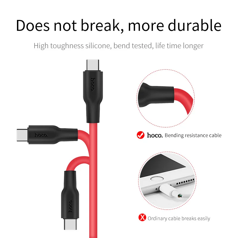 Кабель HOCO USB Type C для Samsung Galaxy S9 S8, кабель USB C для быстрой зарядки и синхронизации данных для Huawei P40 P30 Type-C, экологически чистый силикон (art.: 7a6d62115) - 7a6d62115