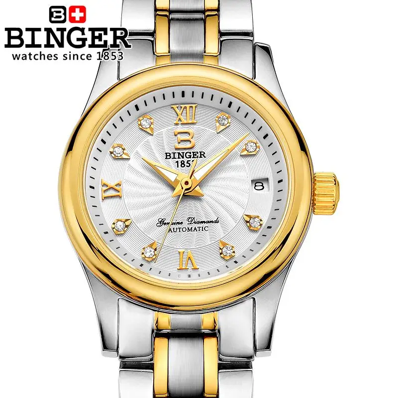 Switzerland BINGER Women Watches Luxury Brand Automatic Mechanical Wristwatches full stainless steel Waterproof Watch B-603L-3