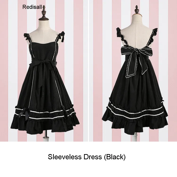 Black Sleeveless Dre JSK платье в стиле Лолиты, рубашки с длинными короткими рукавами, милое платье с высокой талией для девушек, платье с бантом, топ, блузка, цельнокроеное платье 1062 - Цвет: Black Sleeveless Dre