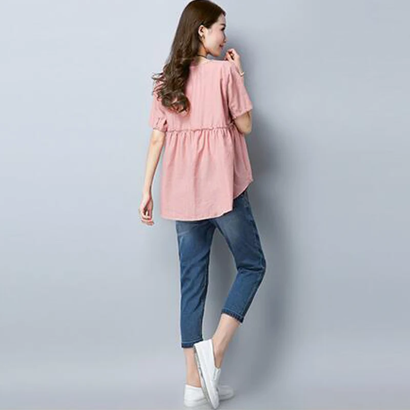 Mara алее Женщины баски Топы синяя рубашка летние блузки Большие размеры Одежда WH022