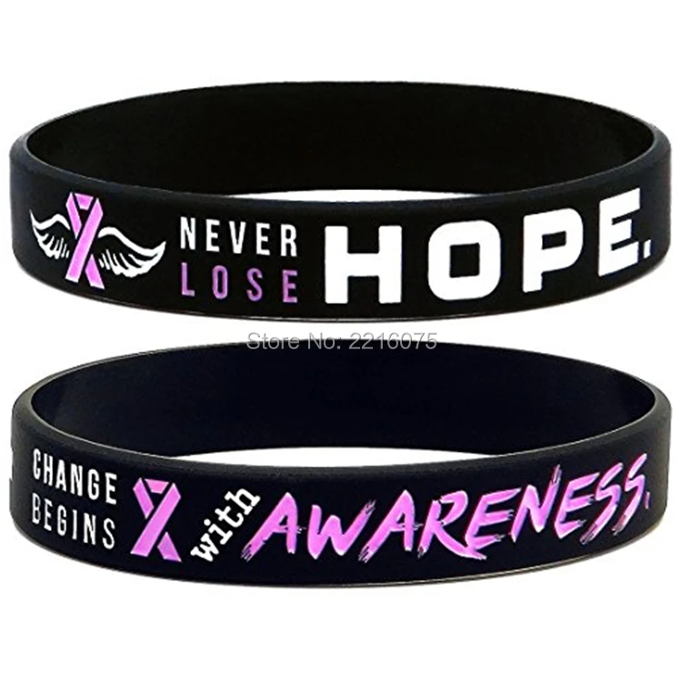 100 шт. силиконовые браслеты из розовой ленты с защитой от рака груди Бесплатная