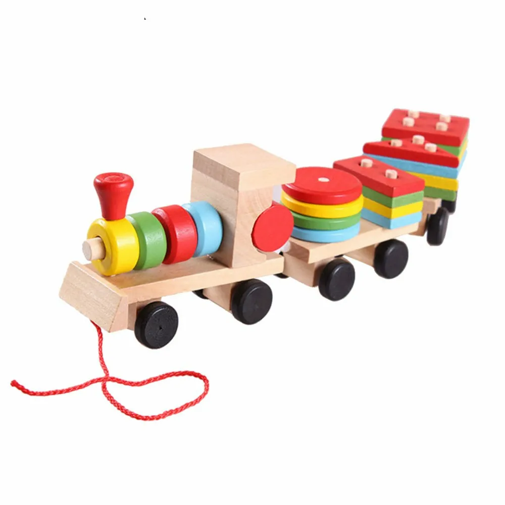 Лидер продаж 3 части деревянные игрушки Ранняя укладка поезд для мальчиков и