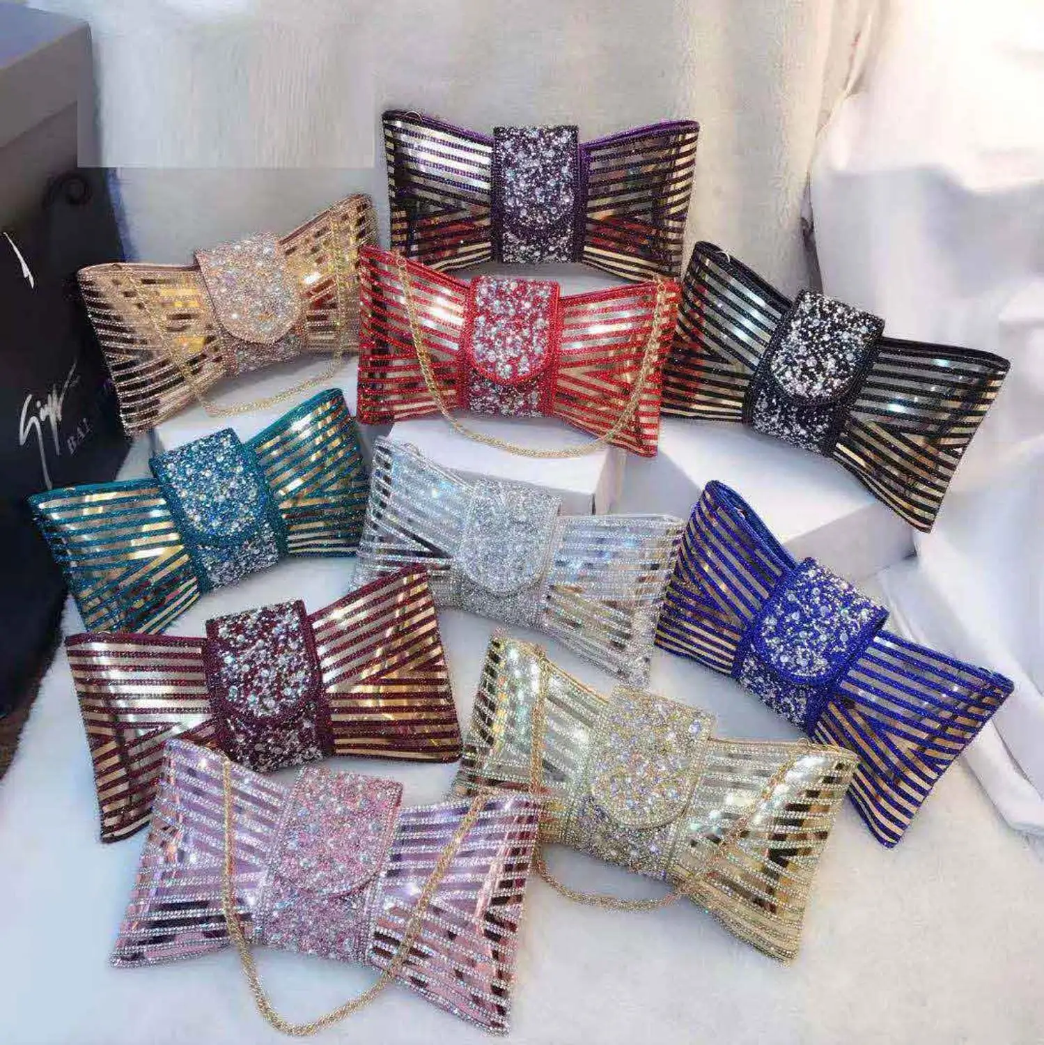 Мягкие сумки-клатчи с бантом винно-розового цвета вечерние сумочки кристаллами