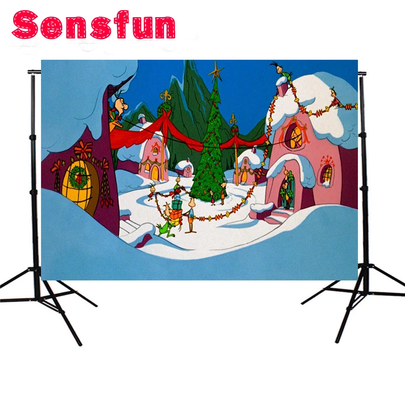 Мультфильм Grinch Рождественская вечеринка на заказ фотостудия фон Зимний снег виниловый 220 см x 150 см