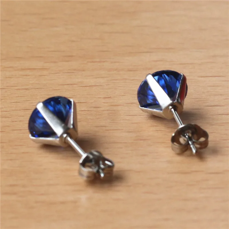 316 L Stainless Steel With 8mm Round AAA Tanzania Blue Zircon Stud Earrings For Men And Women 201903011420