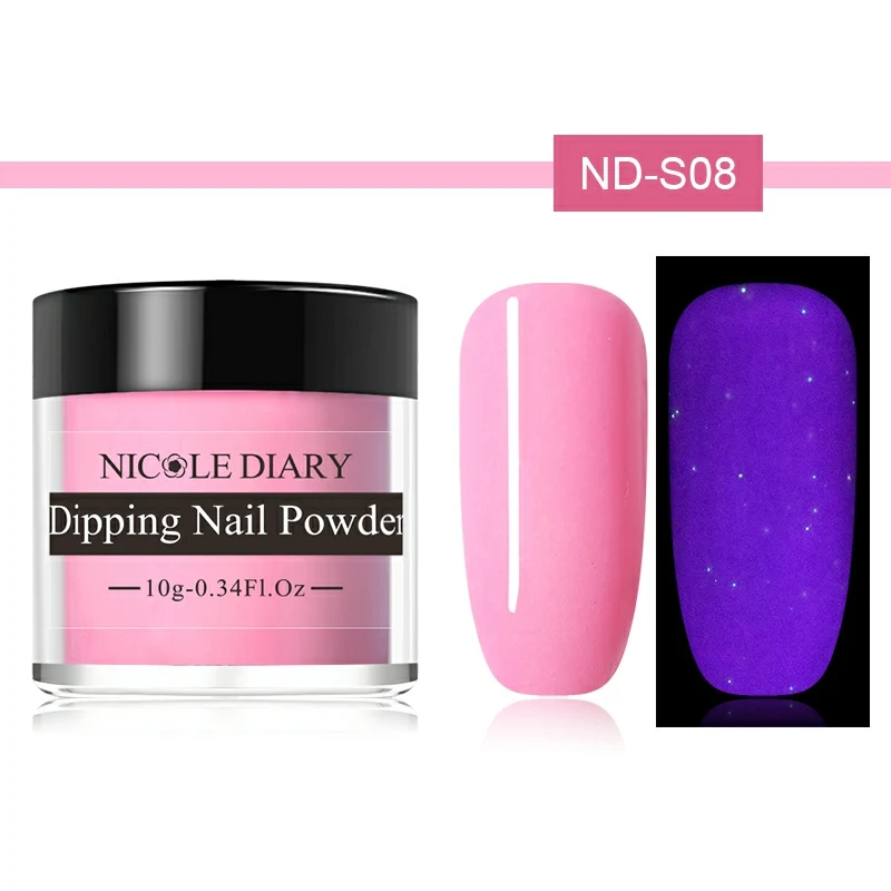 ND-S08 NICOLE Дневник 10 г ночной световой окунание ногтей порошок блеск пигмент Сияющий натуральный сухой УФ-гель для дизайна ногтей лак украшения - Цвет: ND-S08