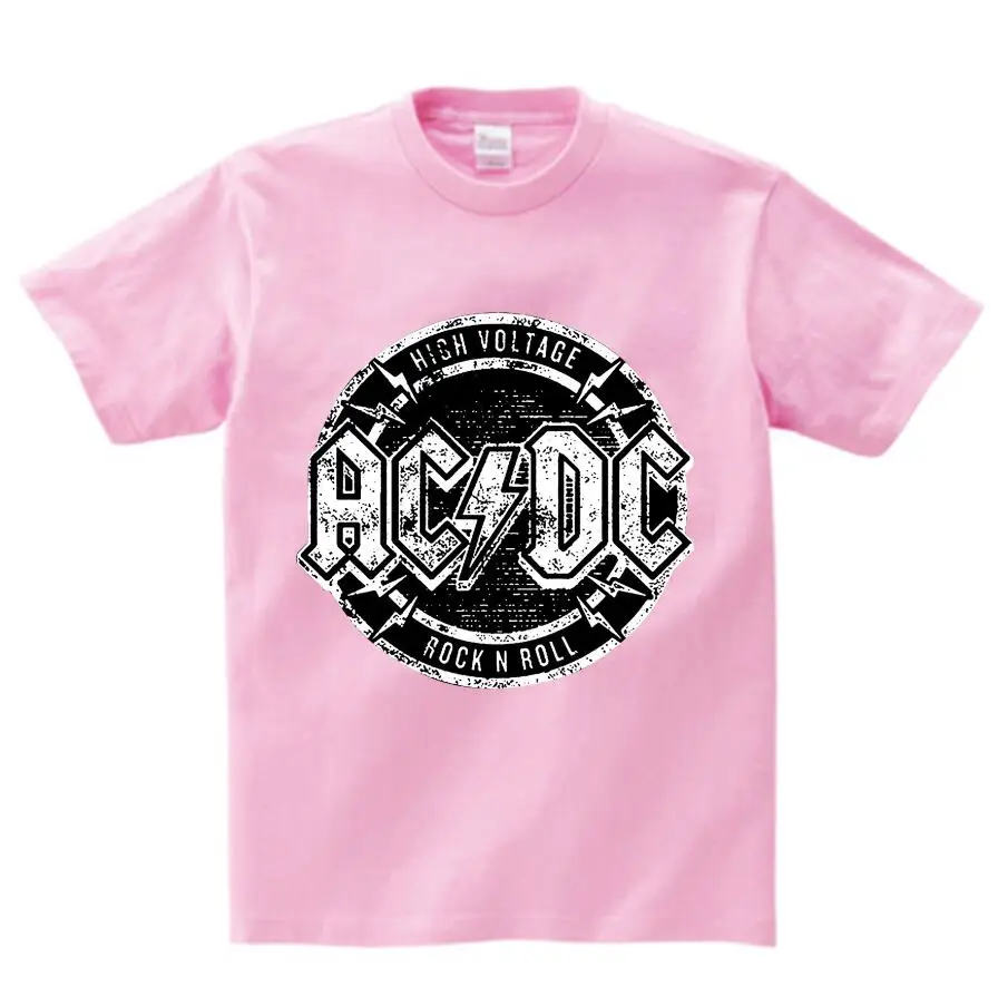pink childreT-shirt Футболка с принтом «Группа AC/DC Rock» для мальчиков и девочек, короткая футболка с круглым вырезом, топы с принтом «тяжелый металл», Детская футболка, От 3 до 8 лет NN - Цвет: pink childreT-shirt