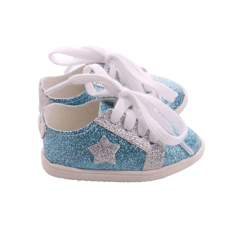 blue doll shoes Кукольная обувь, кроссовки, повседневная обувь для катания на коньках, 8 см, кожаная обувь с бантом для куклы 43 см, для новорожденных и американских кукол, 18, 1/3 BJD - Цвет: blue doll shoes