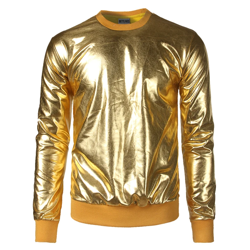 

zemto Men Sweatshirt Brand Fashion Men's Metallic Gold Shinny Sweatshirts Party Nightclub Loose Pullover Street Sweatshirts