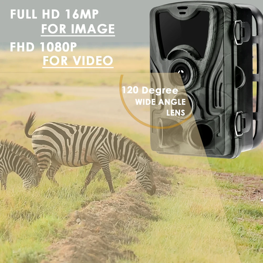 Мини фотоловушка Охотничья камера 16 МП IP65 инфракрасная батарея 1080P Пассивный