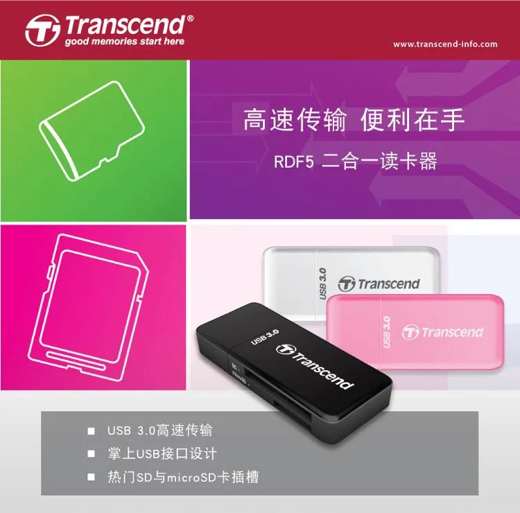 Transcend 2 в 1 Высокоскоростной USB 3,0 кард-ридер адаптер для SDHC/SDXC/microSDHC/microSDXC/UHS-I