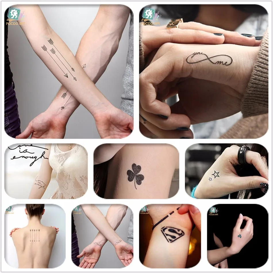 Смешанный дизайн 8 SheetsTattoo, черные тату, поддельные временные тату для тела, Арабские буквы, звезда, стрела, кошка, бесконечность, тату, дизайн