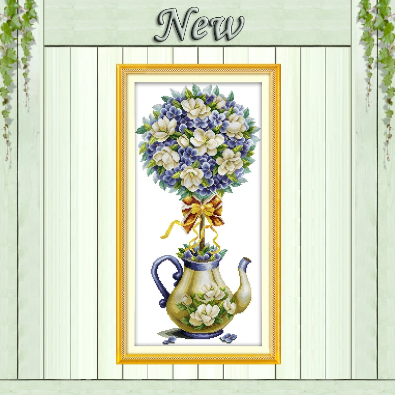 

Magnolia teapot flowers decor painting counted print on canvas DMC chinese Cross Stitch kits 11CT 14CT needlework Set embroidery