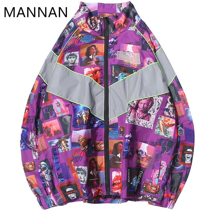 MANNAN, зимняя мужская куртка, ветровка, мужская, мульти принт, 3M, Refective, Ретро стиль, Ретро стиль, уличная одежда, Harajuku
