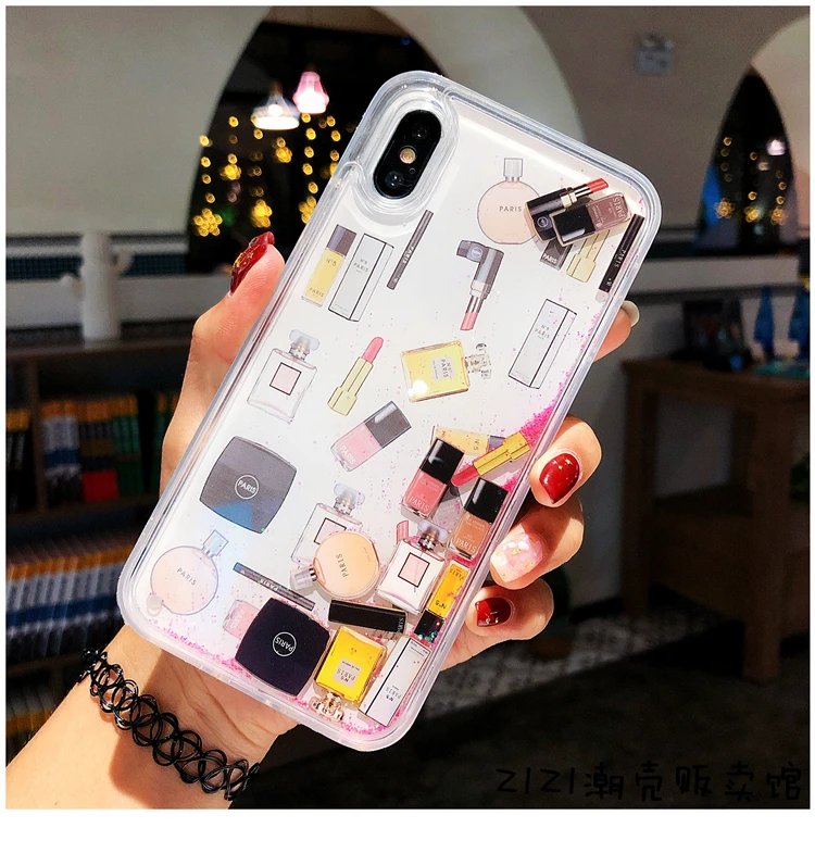 Hot Glitter Flowing Beauty Set Box Liquid Sand Case for iphone XS Max XR X 6 6s 8 7 Plus 6S Nail polish Capa Fundas Coque |