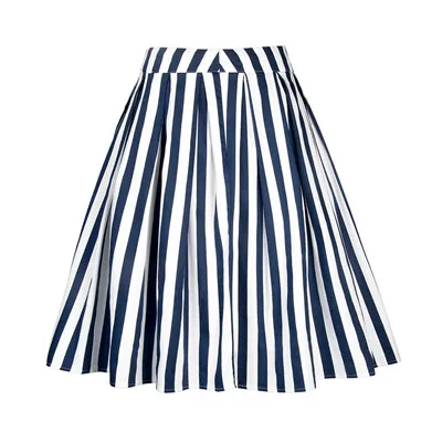 2 Striped Women Casual Skirt High Waist Plus Size Ladies Summer Big Swing Retro Skirts Skater 50s 60s Vintage Floral Printed Skirt - Цвет: 2
