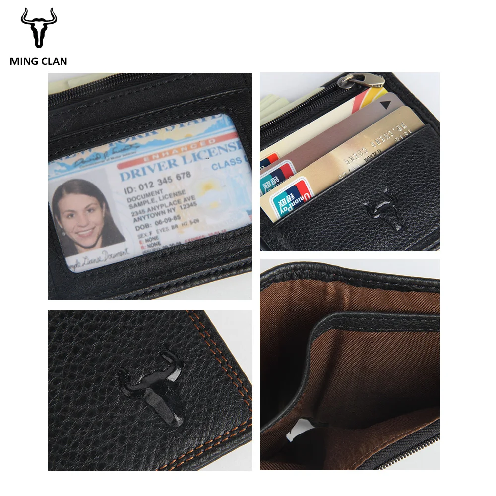 Mingclan Rfid Fashion Short Men Wallets Genuine Leather Male Purse Card Holder Wallet Zipper Wallet Coin Purse Photo Pocket Bag