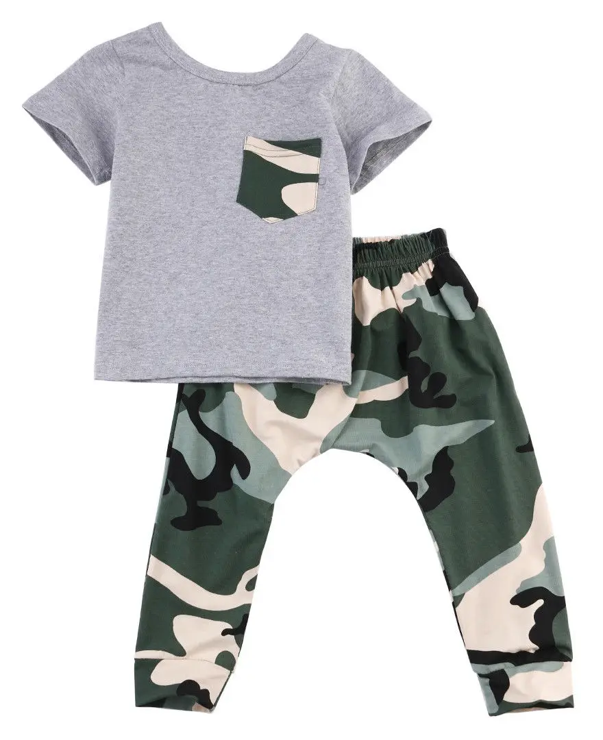 Baby Boys Girls Clothing Sets Toddler Outfits Top Short Sleeve T-shirt Pants Army Green Casual Clothes Newborn 0-3Y | Детская одежда и