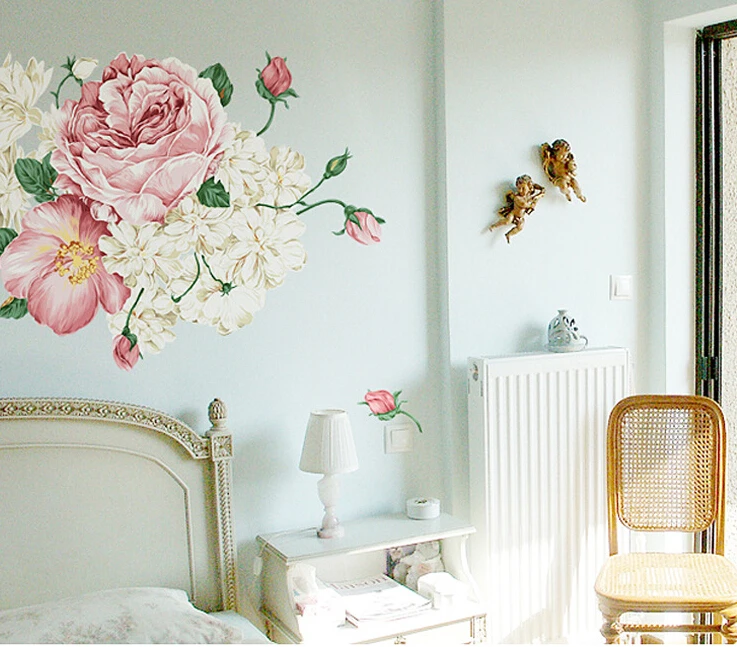 1 шт. 60*90 см розовые пионы большие виниловые настенные художественные наклейки