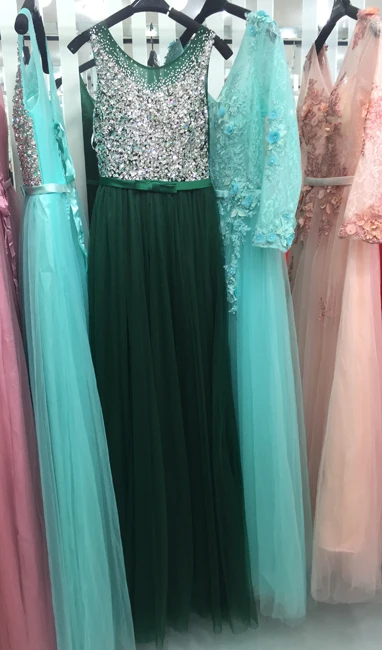 Dark green Ladybeauty Новые сексуальные роскошные длинные стильные платья Дорогой расшитый бусами тюль Платья для официальных мероприятий и вечеринок с кристаллами и жемчугом Длина в пол - Цвет: Dark green