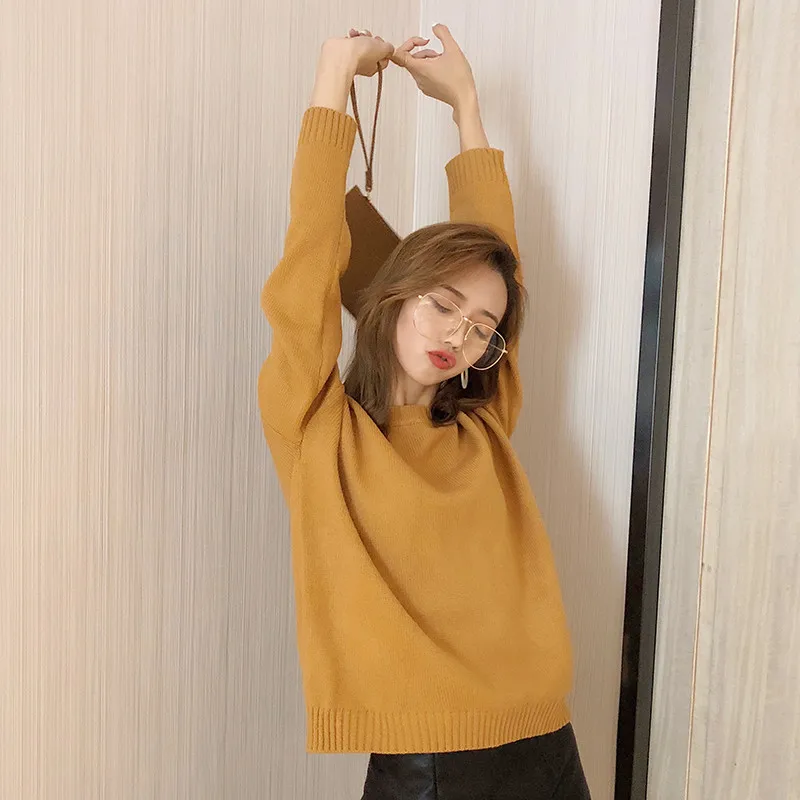 Solid Loose O-Neck 2019 New Soft Women Fall Knitted Sweater Pullover Sueter Mujer Winter Long Sleeve Fashion Casual Jumper Tops | Женская