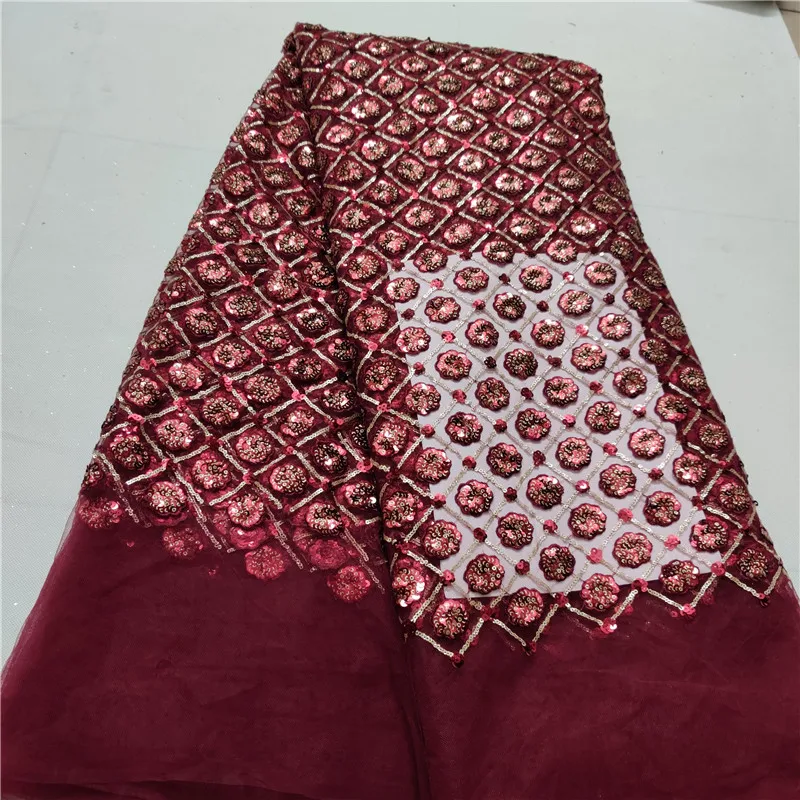 Нигерийская кружевная ткань высокого качества новейшая винно-красная