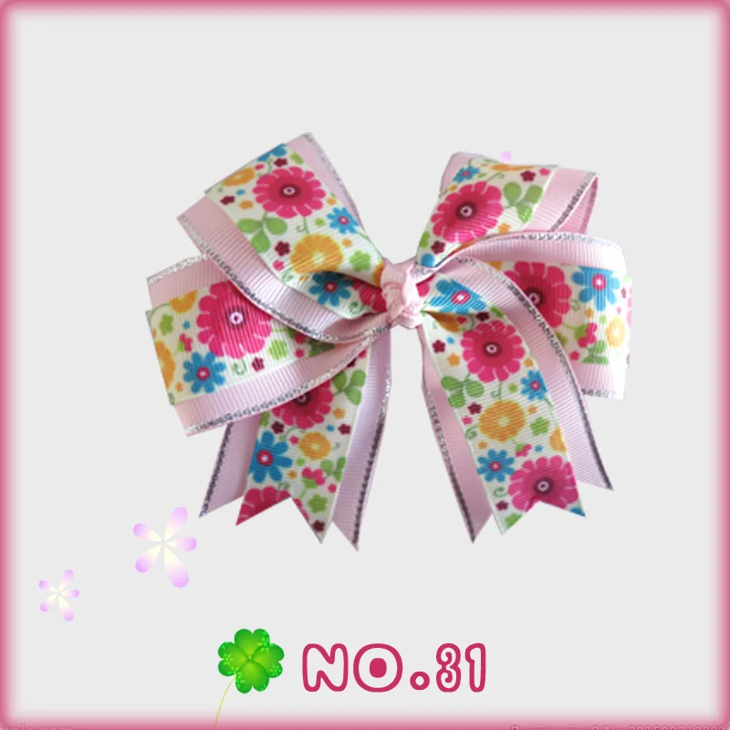 

100 pcs BLESSING Happy Girl 4.5" Spring Cheer Hair Bow Clip Flower Fruit Hairbow