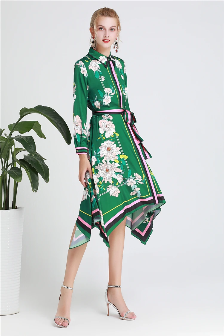 MoaaYina модное дизайнерское подиумное платье Весна Лето Женское платье с длинным рукавом цветочный принт асимметричные платья