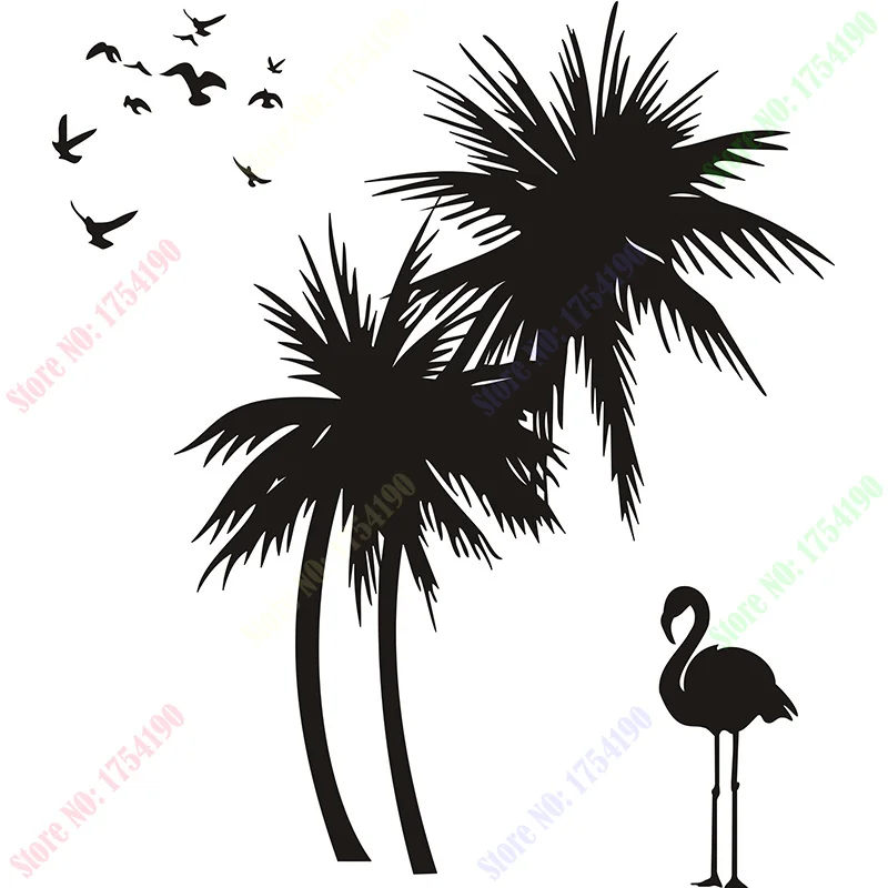 Free Shipping Large Palm trees Bird adhesive Vinly Wall Decal Art Mural Wall Sticker Home Decor