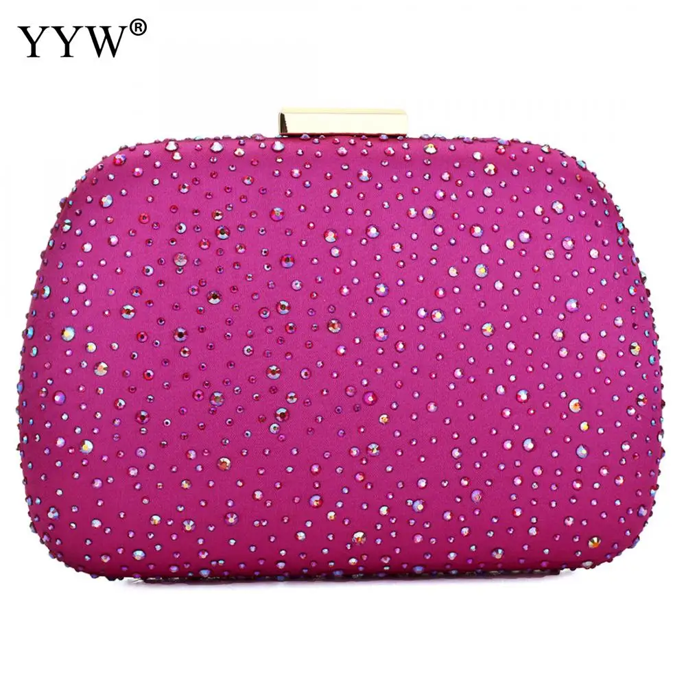 bright rosy red Стразы, вечерняя сумка с заклепками, женская модная синяя сумка на молнии, сумка через плечо, клатчи, женская сумка на плечо с цепочкой, клатч - Цвет: bright rosy red