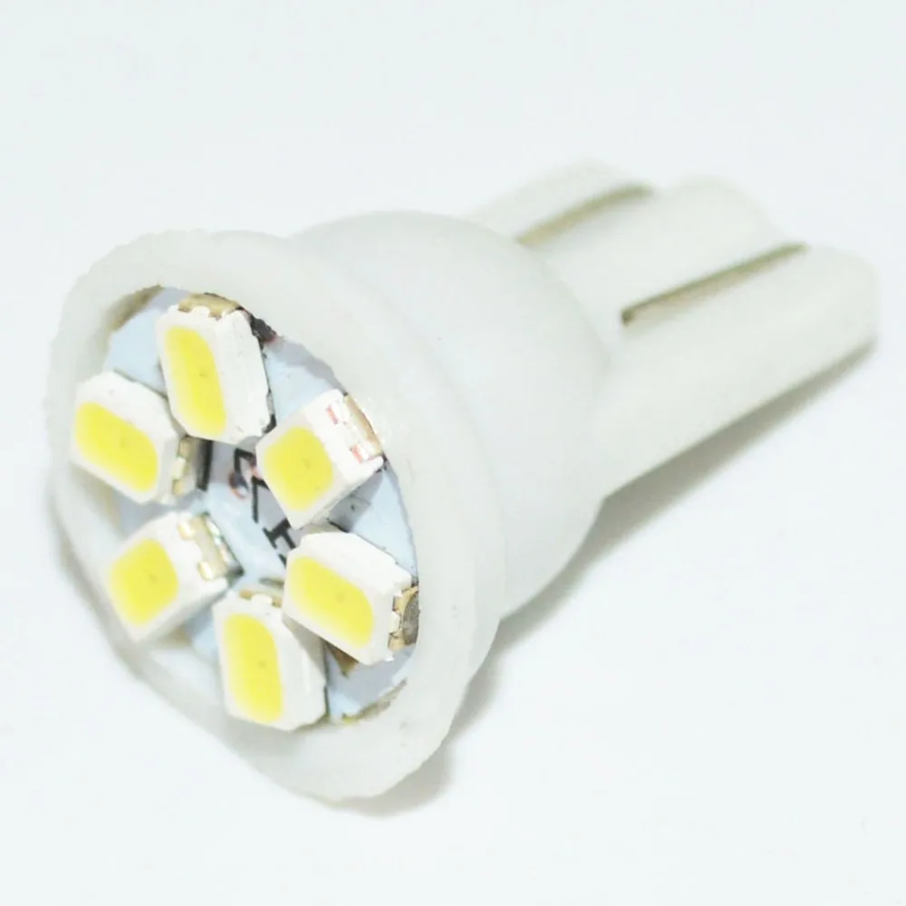 10 шт. клиновидный 6 smd 1206(3020) w5w светодиодный Авто/Интерьер лампы (двери огни) t10 6000K