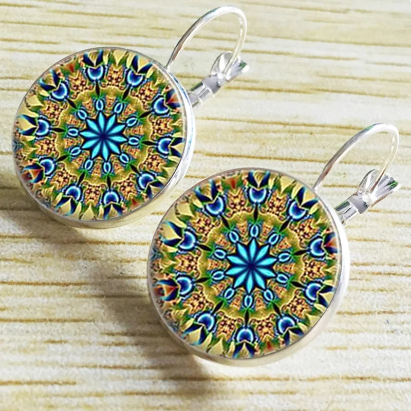 DANZE Boho стеклянный кабошон-цветок узор висячие серьги женские этнические