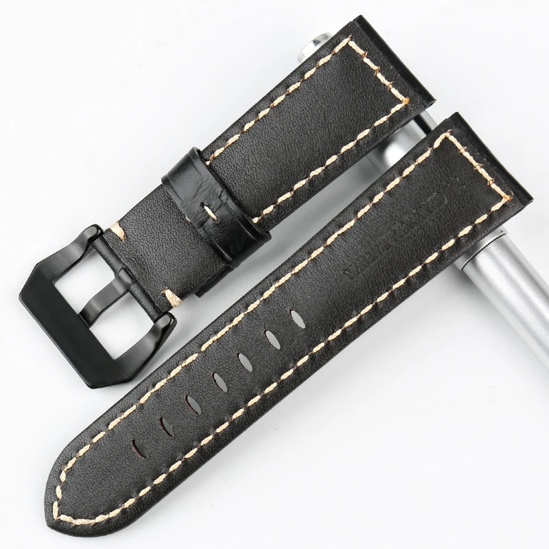 MAIKES Hot Selling Watch band Genuine Cow Leather Watch Strap 26mm 24mm 22mm Watch Accessories Black Watchband For Panerai