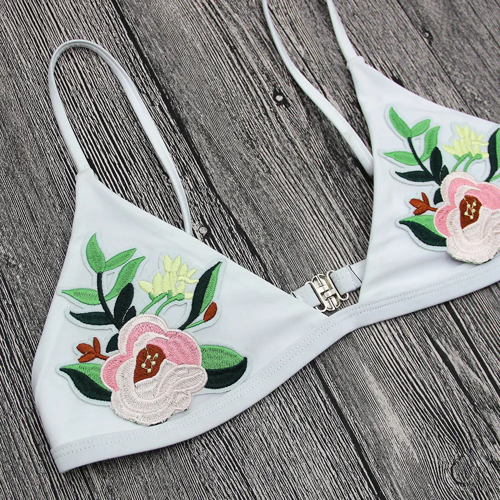 Женский купальник с розой бикини высокой талией бюстгальтер вкладышами пуш ап 2018