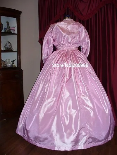 На заказ 1860s гражданская война Викторианский розовый день тафты платье Чайная