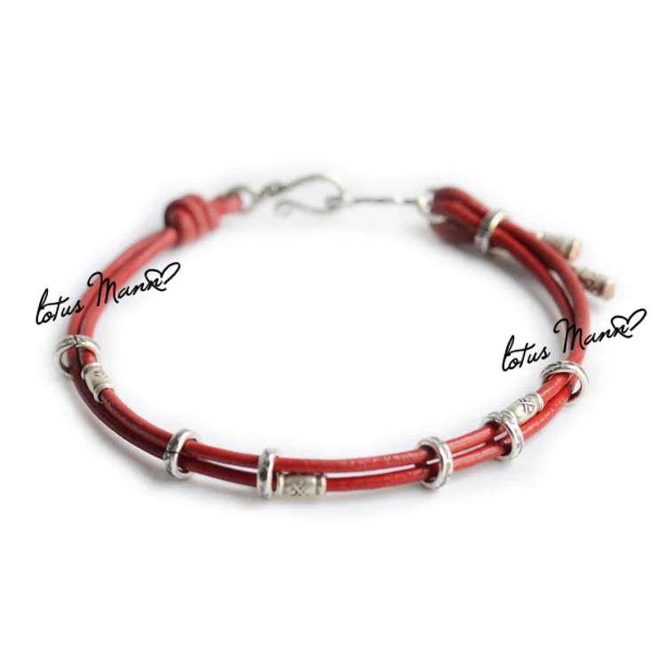 Женский и мужской браслет Lotus Mann красный с серебряными кругами|red string bracelet|women