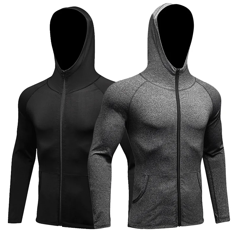 Autumn Running Jacket Elastic Cap Hoodies For men Long sleeve Sweatshirt bodybuilding Jerseys Fitness Zipper Yoga Sportswear | Спорт и