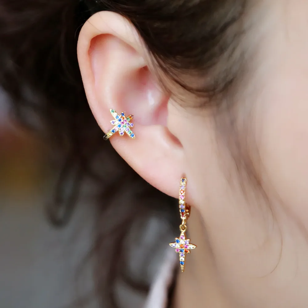 Модные золотые Разноцветные серьги с радугой и фианитами для девушек женщин
