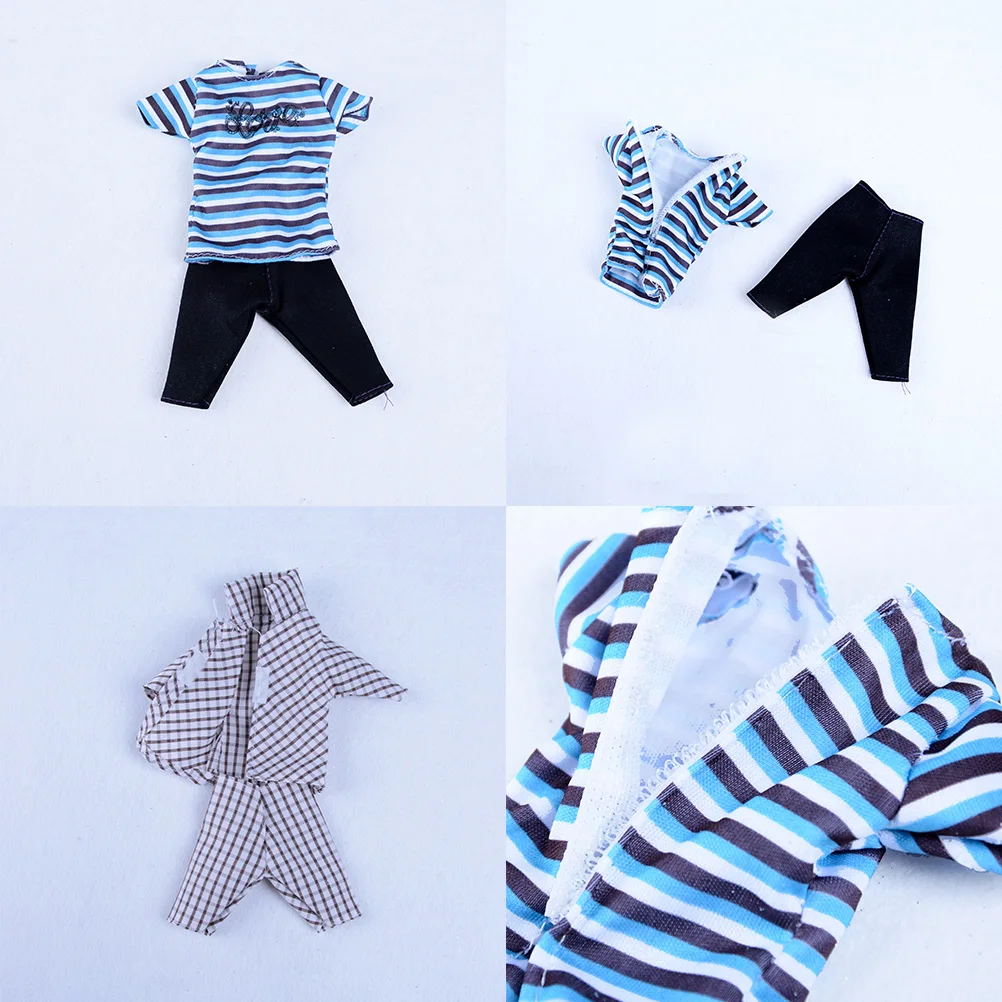 5 комплектов повседневные Костюмы Одежда для куклы рубашка в клетку футболка +