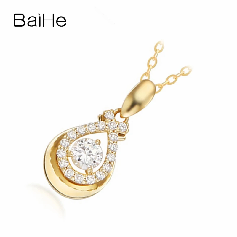 BAIHE Твердые 18K желтое золото 0.42ct круглые H/SI натуральные бриллианты женский